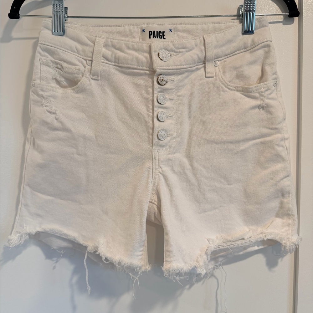 PAIGE Women's White Distressed Jean Shorts